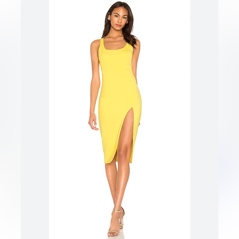 Jay Godfrey Sleeveless Yellow Midi Dress with Side Thigh Slit
